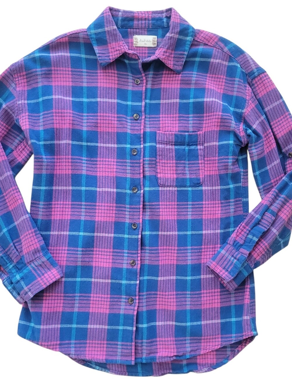 Altar'd State Women's Blue and Pink Plaid Flannel Button Down Shirt XS Preppy